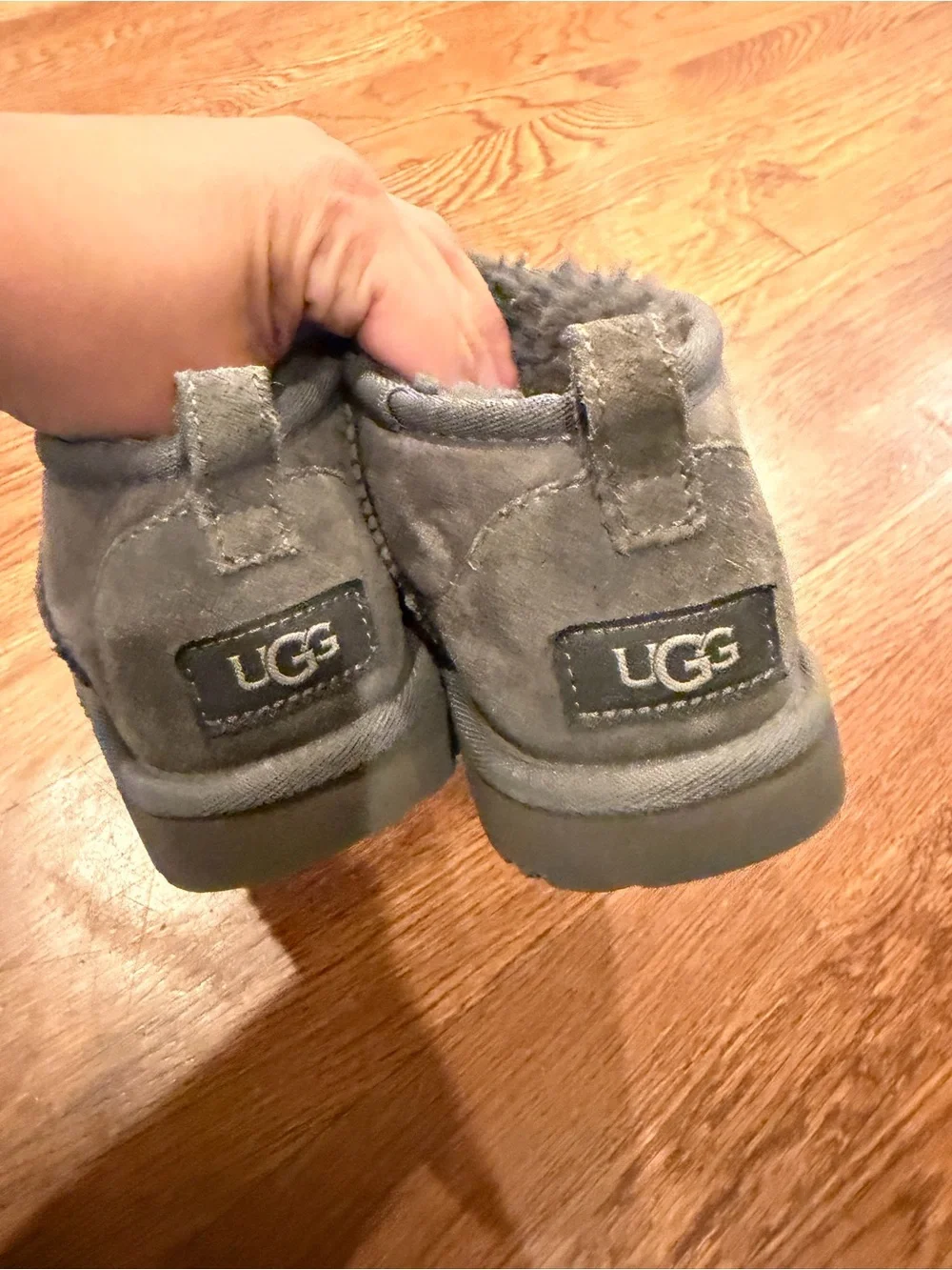UGG Kids Gray Furry Slip-On Winter Boots